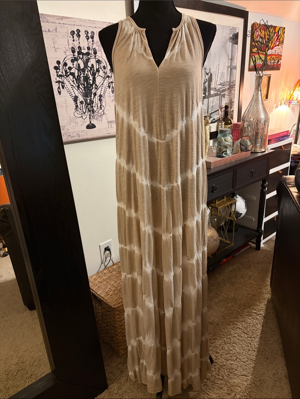 Anama Taupe & White Tie-Dye Maxi Dress